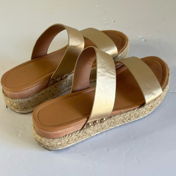 Lily Morgan Gold Espadrille Platform Sandals with Double Straps, Size 8 - Picture 2 of 10